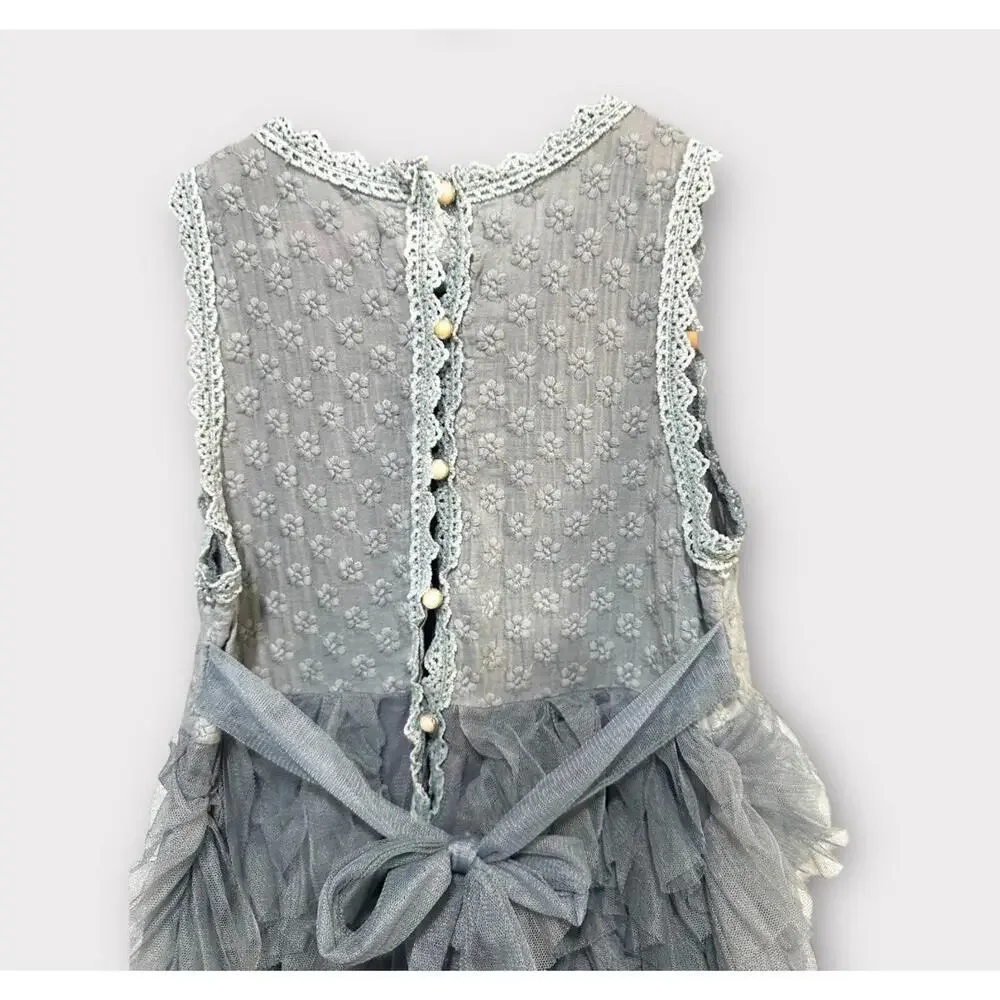 Hudiehua Girls Tutu Dress Tulle Sleeveless Floral Lace Gray  Size 130 cm US 8 - Picture 3 of 14